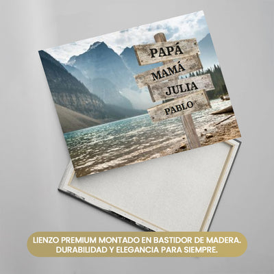 Lago nas Montanhas - Tela Personalizada com Nomes